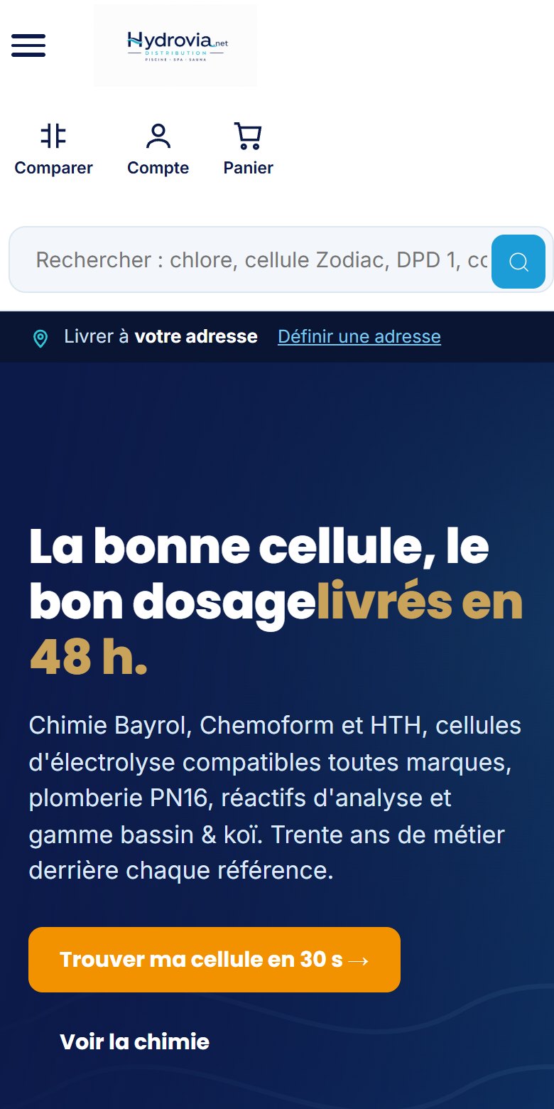 La boutique Hydrovia sur un téléphone